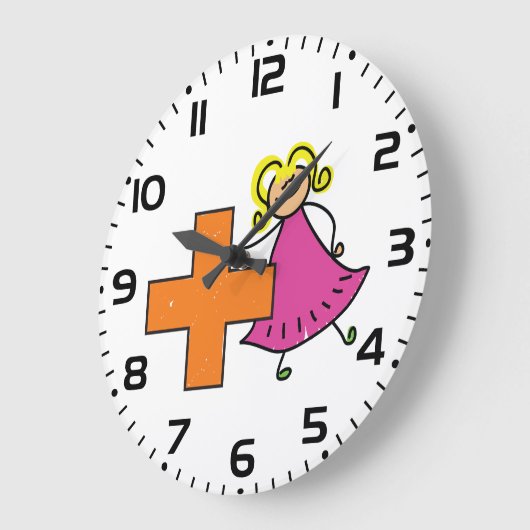 Niedliches Strichmännchen Girl mit Plus-Zeichen Große Wanduhr (Winkel)