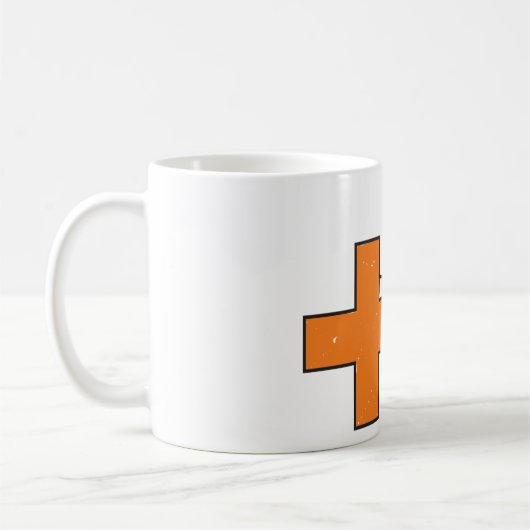 Niedliches Strichmännchen Girl mit Plus-Zeichen Kaffeetasse (Links)