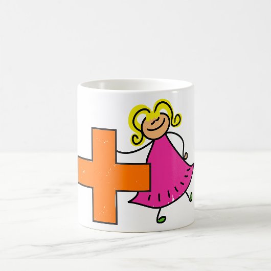 Niedliches Strichmännchen Girl mit Plus-Zeichen Kaffeetasse