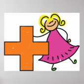 Niedliches Strichmännchen Girl mit Plus-Zeichen Poster (Vorne)