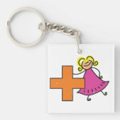 Niedliches Strichmännchen Girl mit Plus-Zeichen Schlüsselanhänger (Vorderseite)