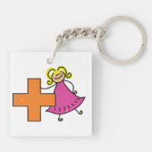 Niedliches Strichmännchen Girl mit Plus-Zeichen Schlüsselanhänger (Rückseite)