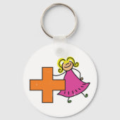 Niedliches Strichmännchen Girl mit Plus-Zeichen Schlüsselanhänger (Rückseite)