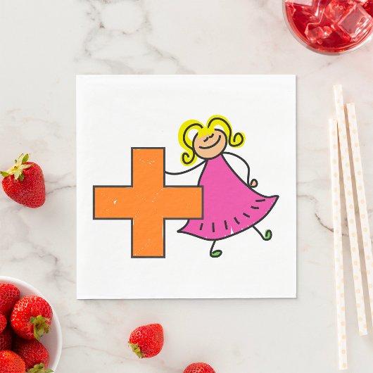 Niedliches Strichmännchen Girl mit Plus-Zeichen Serviette