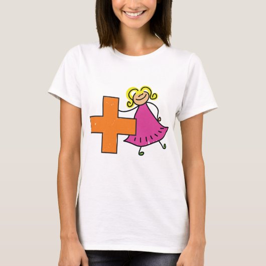 Niedliches Strichmännchen Girl mit Plus-Zeichen T-Shirt (Vorderseite)