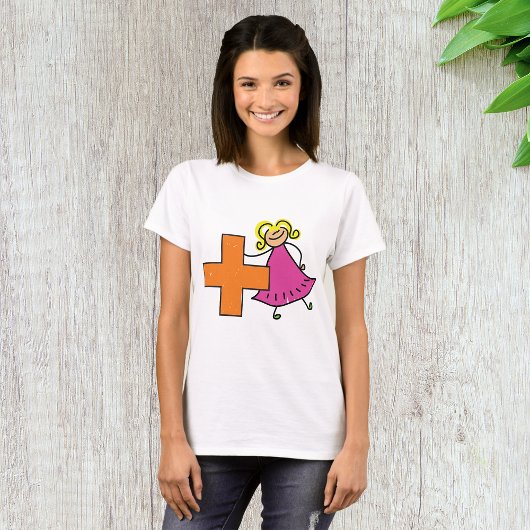 Niedliches Strichmännchen Girl mit Plus-Zeichen T-Shirt