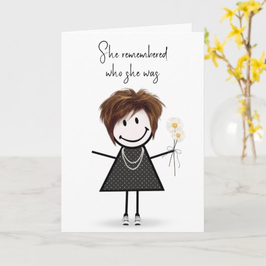 Niedliches Strichmännchen Mädchen denken an Sie Karte (Gelbe Blume)