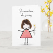 Niedliches Strichmännchen Mädchen denken an Sie Karte (Gelbe Blume)