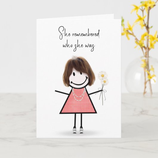 Niedliches Strichmännchen Mädchen denken an Sie Karte (Gelbe Blume)