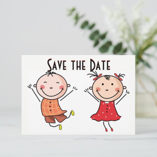 Niedliches Strichmännchen Save the Date Einladung (Stehend Vorderseite)