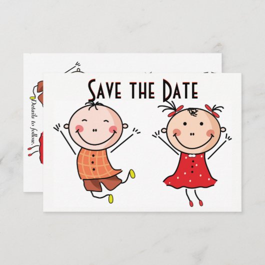 Niedliches Strichmännchen Save the Date Einladung (Vorne/Hinten)