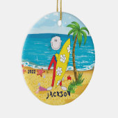 Niedliches Strichmännchen Surfer Boy Weihnachtssch Keramik Ornament (Rechts)