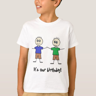 Niedliches Strichmännchen Twin Boys Design Geburt T-Shirt