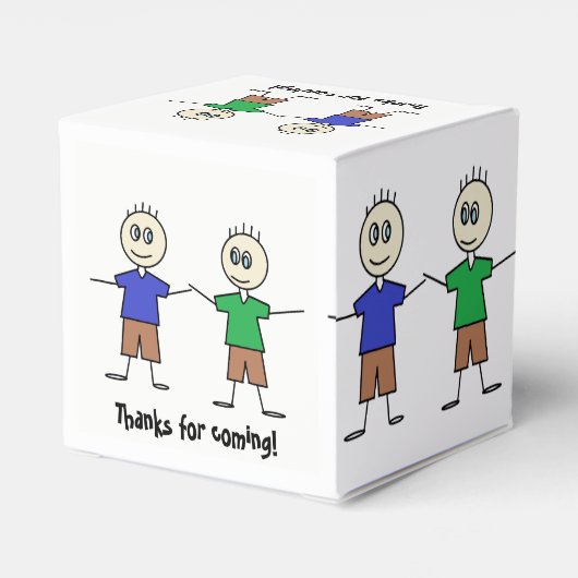 Niedliches Strichmännchen Twin Boys Geburtstagspar Geschenkschachtel (Rückseite)