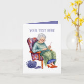 Niedliches Stricken Ältere Dame hinzufügen Karte (Gelbe Blume)