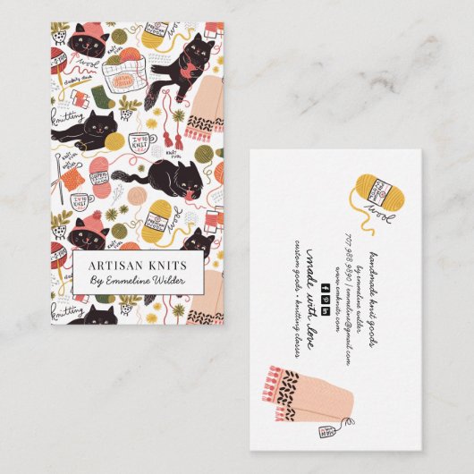 Niedliches Strickgeschäft und Anleitung Visitenkarte (Vorne/Hinten)
