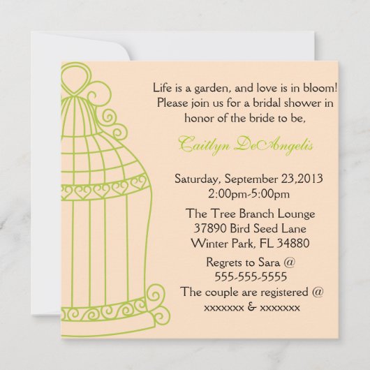 Niedliches Summer Garden Birdcage Brautparty Einladung (Vorderseite)