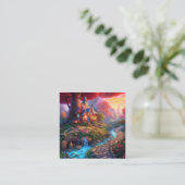 Niedliches Sunset Fantasy House im Wald Telefonnummerkarte (Stehend Vorderseite)