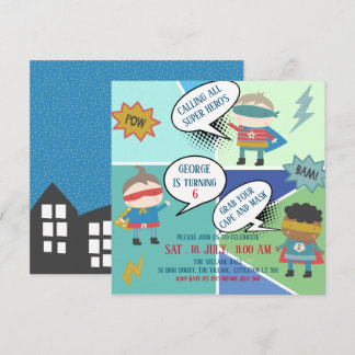 Niedliches Super-Held Comic Strip Kinder Einladung