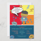 Niedliches Superheld-Comic zum Thema Kinder Einladung (Vorderseite)