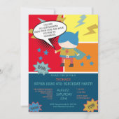 Niedliches Superheld-Comic zum Thema Kinder Einladung (Vorderseite)