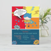 Niedliches Superheld-Comic zum Thema Kinder Einladung (Stehend Vorderseite)