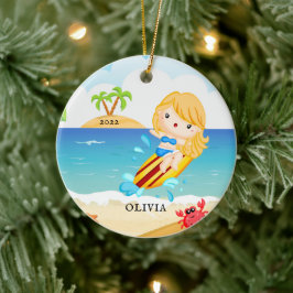 Niedliches Surfer Girl Personalisiert Weihnachten Keramik Ornament