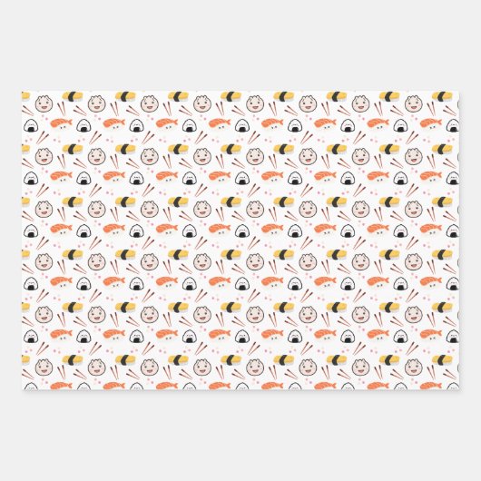 Niedliches Sushi & Dumpling-Papier - weiß Geschenkpapier Set (Vorderseite 3)