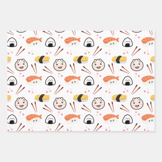 Niedliches Sushi & Dumpling-Papier - weiß Geschenkpapier Set (Vorderseite 2)