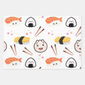 Niedliches Sushi & Dumpling-Papier - weiß Geschenkpapier Set (Vorderseite)