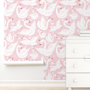 Niedliches Swan Modernes Elegantes Rosa Kinderzimm Tapete