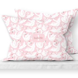 Niedliches Swan Princess Muster Pink Name Monogram Kissenbezug