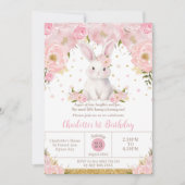 Niedliches Sweet Bunny Rabbit Pink 1. 3. Geburtsta Einladung (Vorderseite)