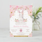 Niedliches Sweet Bunny Rabbit Pink 1. 3. Geburtsta Einladung (Stehend Vorderseite)