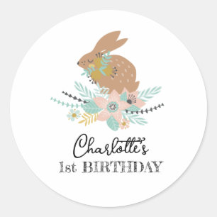 Niedliches Sweet Bunny Rabbit Tier 1. Geburtstag P Runder Aufkleber
