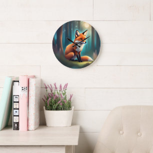 Niedliches Sweet Little Woodland Animals Fox Kinde Große Wanduhr