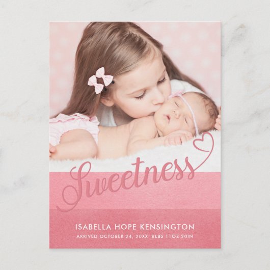 Niedliches Sweet Valentine Typografy Baby Birth Fo Ankündigungspostkarte (Vorderseite)