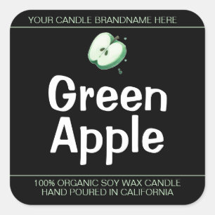 Niedliches Symbol für grünen Apfel Soy Candles Lab Quadratischer Aufkleber