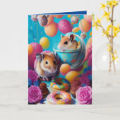 Niedliches syrisches Hamster Tea Party mit Donuts  Karte (Gelbe Blume)