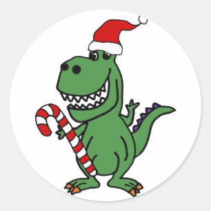 Niedliches T-rex Dinosaurier in Weihnachtsmannmütz Runder Aufkleber