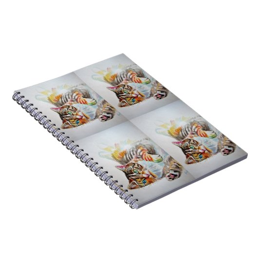 Niedliches Tabby Cat Aquarell Katzen Tabbies Noteb Notizblock (Rechte Seite)