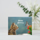 Niedliches Tabby Cat Butterfly Foto Geburtstag Postkarte (Stehend Vorderseite)