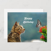 Niedliches Tabby Cat Butterfly Foto Geburtstag Postkarte (Vorne/Hinten)
