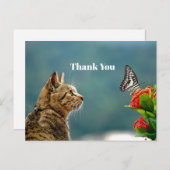 Niedliches Tabby Cat Butterfly Foto Vielen Dank Postkarte (Vorne/Hinten)