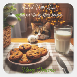 Niedliches Tabby Cat Erlernen von Cookies Weihnach Quadratischer Aufkleber