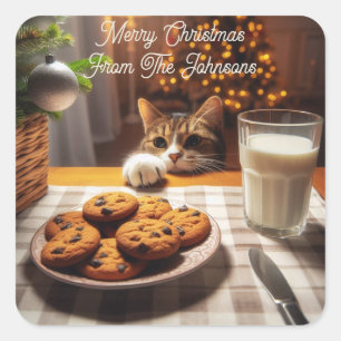 Niedliches Tabby Cat Erlernen von Cookies Weihnach Quadratischer Aufkleber