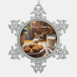 Niedliches Tabby Cat Erlernen von Cookies Weihnach Schneeflocken Zinn-Ornament