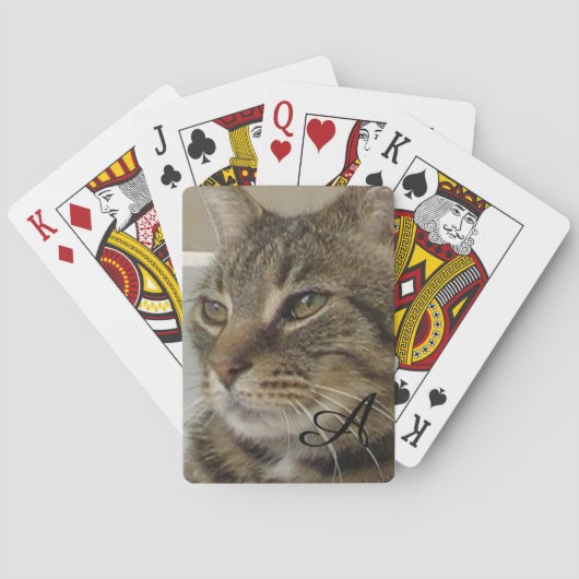 Niedliches Tabby Cat Foto Monogramm Spielkarten (Rückseite)