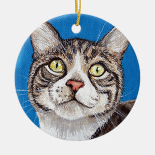 Niedliches Tabby Cat Malerei Keramik Ornament
