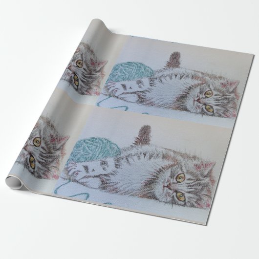 Niedliches Tabby Cat Navy Blauer Farbenfrost Wrapp Geschenkpapier (Ungerollt)